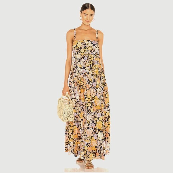 Free People Park Slope Maxi Dress Sz L Pockets Floral Scoop Back - Picture 1 of 15